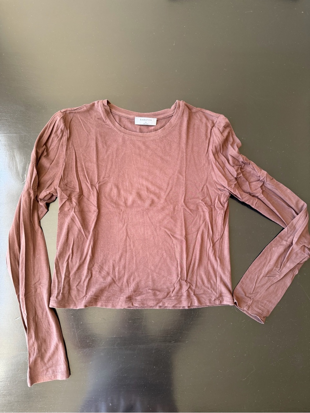 Babaton Long-Sleeve Crewneck Top brown medium